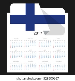 Calendar grid for 2017 with Finland flag on 2017. National flag on a Black background with shadow. Sundays first. Best for business and office needs. Vector illustration