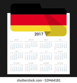 Calendar grid for 2017 with Germany flag on 2017. National flag on a Black background with shadow. Sundays first. Best for business and office needs. Vector illustration