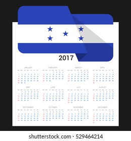 Calendar grid for 2017 with Honduras flag on 2017. National flag on a Black background with shadow. Sundays first. Best for business and office needs. Vector illustration