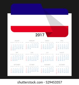 Calendar grid for 2017 with Los Altos flag on 2017. National flag on a Black background with shadow. Sundays first. Best for business and office needs. Vector illustration