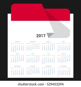 Calendar grid for 2017 with Monaco flag on 2017. National flag on a Black background with shadow. Sundays first. Best for business and office needs. Vector illustration