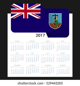 Calendar grid for 2017 with Montserrat flag on 2017. National flag on a Black background with shadow. Sundays first. Best for business and office needs. Vector illustration