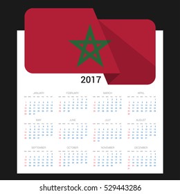 Calendar grid for 2017 with Morocco flag on 2017. National flag on a Black background with shadow. Sundays first. Best for business and office needs. Vector illustration