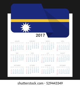 Calendar grid for 2017 with Nauru flag on 2017. National flag on a Black background with shadow. Sundays first. Best for business and office needs. Vector illustration