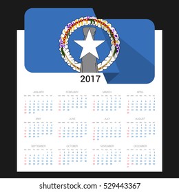 Calendar grid for 2017 with North Ossetia flag on 2017. National flag on a Black background with shadow. Sundays first. Best for business and office needs. Vector illustration