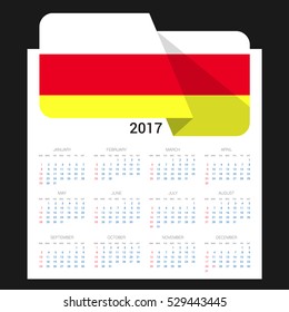 Calendar grid for 2017 with Northern, iana Islands flag on 2017. National flag on a Black background with shadow. Sundays first. Best for business and office needs. Vector illustration