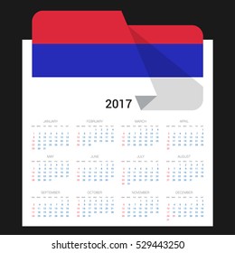 Calendar grid for 2017 with Republika Srpska flag on 2017. National flag on a Black background with shadow. Sundays first. Best for business and office needs. Vector illustration