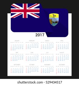 Calendar grid for 2017 with Saint Helena flag on 2017. National flag on a Black background with shadow. Sundays first. Best for business and office needs. Vector illustration
