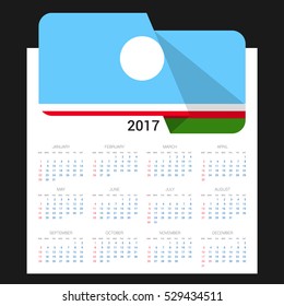 Calendar grid for 2017 with Sakha Republic flag on 2017. National flag on a Black background with shadow. Sundays first. Best for business and office needs. Vector illustration
