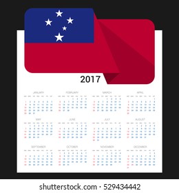 Calendar grid for 2017 with Samoa flag on 2017. National flag on a Black background with shadow. Sundays first. Best for business and office needs. Vector illustration

