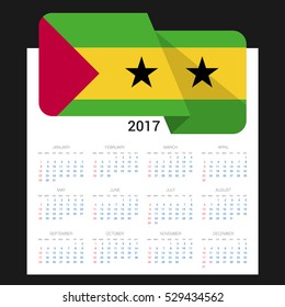 Calendar grid for 2017 with Sao Tome and Principe flag on 2017. National flag on a Black background with shadow. Sundays first. Best for business and office needs. Vector illustration
