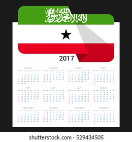 Calendar grid for 2017 with Somaliland flag on 2017. National flag on a Black background with shadow. Sundays first. Best for business and office needs. Vector illustration
