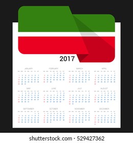 Calendar grid for 2017 with Tatarstan  flag on 2017. National flag on a Black background with shadow. Sundays first. Best for business and office needs. Vector illustration