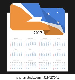 Calendar grid for 2017 with Tierra del Fuego province Argentina flag on 2017. National flag on a Black background with shadow. Sundays first. Best for business and office needs. Vector illustration