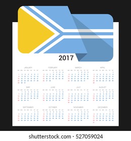 Calendar grid for 2017 with Tuva flag on 2017. National flag on a Black background with shadow. Sundays first. Best for business and office needs. Vector illustration