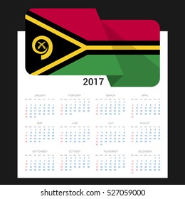 Calendar grid for 2017 with Vanuatu flag on 2017. National flag on a Black background with shadow. Sundays first. Best for business and office needs. Vector illustration