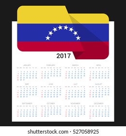 Calendar grid for 2017 with Venezuela flag on 2017. National flag on a Black background with shadow. Sundays first. Best for business and office needs. Vector illustration
