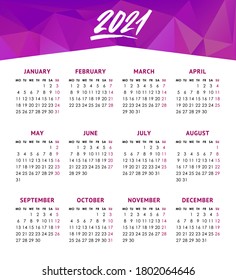 Calendar grid for 2021 year. Week starts monday. Black background. Vector design template