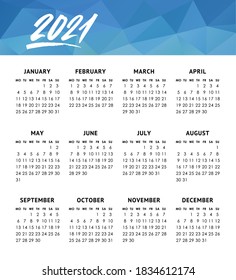 Kalendernetz für 2021 Jahr. Die Woche beginnt montags. Vektordesign-Vorlage