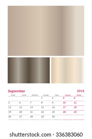 Calendar grid A3 format 2016 September