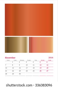 Calendar grid A3 format 2016 November