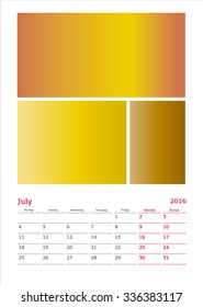 Calendar grid A3 format 2016 July