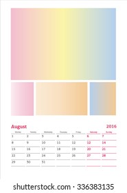 Calendar grid A3 format 2016 August