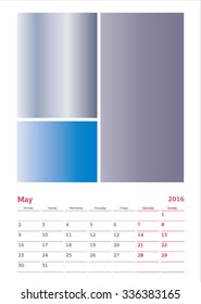 Calendar grid A3 format 2016 May