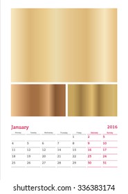 Calendar grid A3 format 2016 January