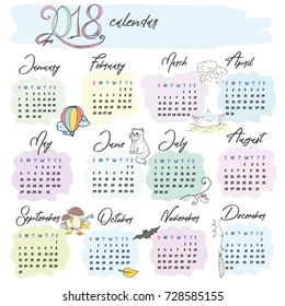 calendar grid area for 2018 for children with baby pictures