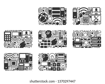 Calendar Grid composition icon constructed for bigdata and computing purposes. Vector calendar grid mosaics are organized from computer, calculator, connections, wi-fi, network,