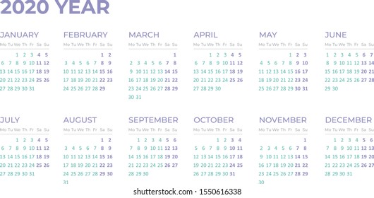 
calendar grid design for 2020