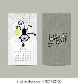 Calendar grid design. Monkey, symbol of year 2016. Vector illustration