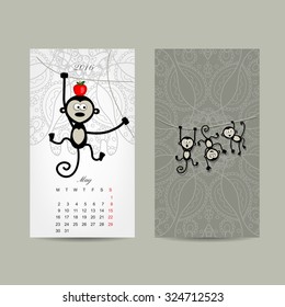 Calendar grid design. Monkey, symbol of year 2016. Vector illustration