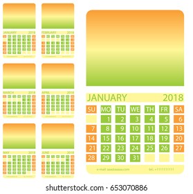 Calendar grid. First six months