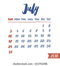 The calendar grid with hand written months. Lettering and hand drawn design.