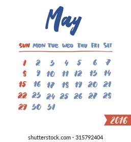The calendar grid with hand written months. Lettering and hand drawn design.