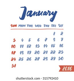 The calendar grid with hand written months. Lettering and hand drawn design.