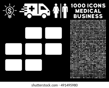 Calendar Grid icon with 1000 medical commercial white vector pictographs. Collection style is flat symbols, black background.