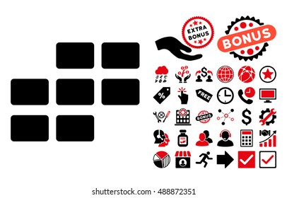 Calendar Grid icon with bonus images. Vector illustration style is flat iconic bicolor symbols, intensive red and black colors, white background.