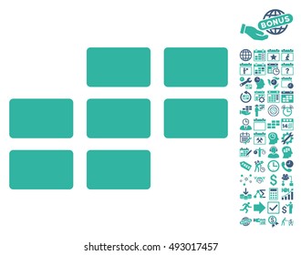 Calendar Grid icon with bonus calendar and time management pictograph collection. Vector illustration style is flat iconic bicolor symbols, cobalt and cyan colors, white background.