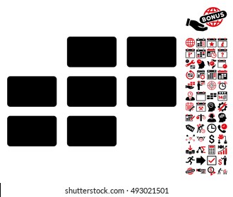 Calendar Grid icon with bonus calendar and time management pictograph collection. Vector illustration style is flat iconic bicolor symbols, intensive red and black colors, white background.