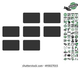 Calendar Grid icon with bonus calendar and time management clip art. Vector illustration style is flat iconic bicolor symbols, green and gray colors, white background.