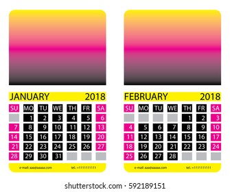 Calendar grid. January. February. This page wall calendar. In place of the gradient field can be foredeck your image. Eps 10
