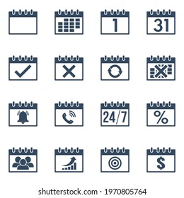 calendar grid with many different business actions, vector icons set