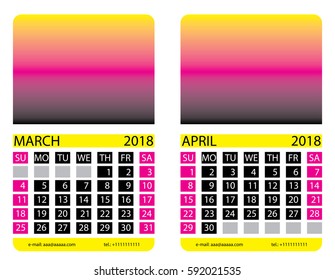 Calendar grid. March, April. This page wall calendar. In place of the gradient field can be for your image. Eps 10