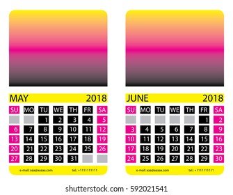 Calendar grid. May. June. This page wall calendar. In place of the gradient field can be for your image. Eps 10