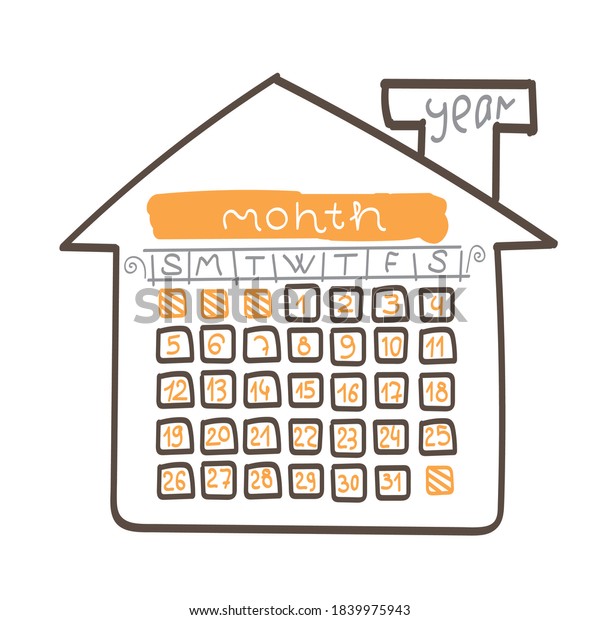 Calendar Grid Month Doodling Vector Style Stock Vector (Royalty Free