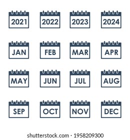 calendar grid with month names, vector icons set