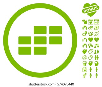 Calendar Grid pictograph with bonus decoration pictograms. Vector illustration style is flat rounded iconic eco green symbols on white background.